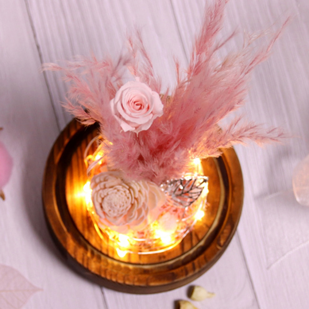 달꽃이야기 사랑해 핑크 꽃 뮬리팜파스 무드등 LED유리돔